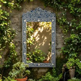 Bone Inlay Mirror Frame Handcrafted Decorative Wall Frame Made with Natural Bone and Resin Intricate Floral Design
