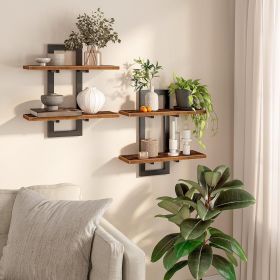 Floating Wall Shelves Set, 2 Tier Wall Mounted Storage Shelves for Bathroom, Bedroom, Living Room and Kitchen, 15 Inch