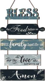 Bless the Food Before Us Farmhouse Kitchen Wall Decor - Dining Room Decorations Collage Art in Teal Blue Color Wooden Rustic 5pcs Roped Sign 13x2