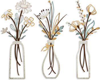 Metal Floral Wall Art Set, Rustic Farmhouse Decorative Wall Accent for Living Room, Bedroom, Bathroom and Dining Room