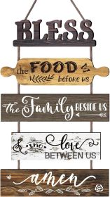 Bless the Food Before Us Farmhouse Kitchen Wall Decor - Family Dining Room Collage Art in Neutral Wood Grain - Vertical Wooden Roped 5pcs Sign 13