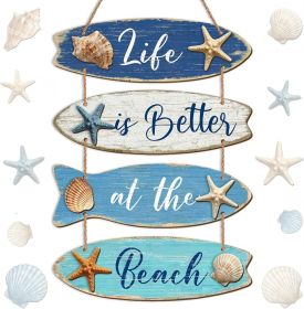 Summer Beach Wooden Wall Decor Farmhouse Coastal Bathroom Wall Art Room Decor Blue Nautical Wooden Hanging Sign Decorations for Bedroom Bathroom