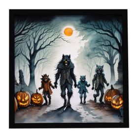 Werewolves Spooky Halloween Framed Metal Print Bathroom, Kitchen, Office, Home Decor Wall Art Ready to Hang, Square, 8X8