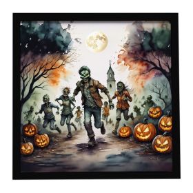 Zombies Spooky Halloween Framed Metal Print Bathroom, Kitchen, Office, Home Decor Wall Art Ready to Hang, Square, 8X8