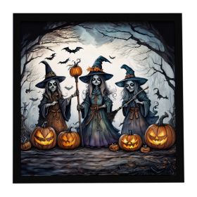 Witches Spooky Halloween Framed Metal Print Bathroom, Kitchen, Office, Home Decor Wall Art Ready to Hang, Square, 8X8