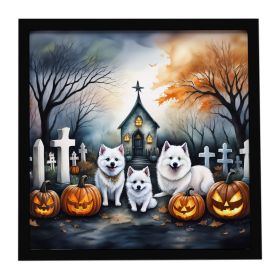 American Eskimo Spooky Halloween Framed Metal Print Bathroom, Kitchen, Office, Home Decor Wall Art Ready to Hang, Square, 8X8