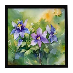 Colorado Rocky Mountain Columbine in Watercolor Framed Metal Print Bathroom, Kitchen, Office, Home Decor Wall Art Ready to Hang, Square, 8X8