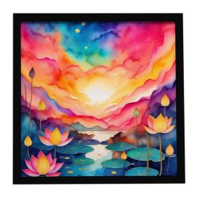 Colorful Lotus Framed Metal Print Bathroom, Kitchen, Office, Home Decor Wall Art Ready to Hang, Square, 8X8