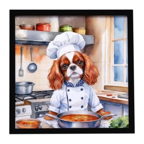 Cavalier Spaniel The Chef Framed Metal Print Bathroom, Kitchen, Office, Home Decor Wall Art Ready to Hang, Square, 8X8