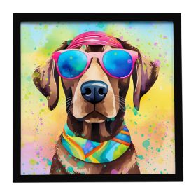 Chocolate Labrador Hippie Dawg Framed Metal Print Bathroom, Kitchen, Office, Home Decor Wall Art Ready to Hang, Square, 8X8
