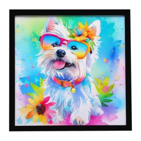Westie Hippie Dawg Framed Metal Print Bathroom, Kitchen, Office, Home Decor Wall Art Ready to Hang, Square, 8X8