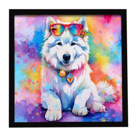 Samoyed Hippie Dawg Framed Metal Print Bathroom, Kitchen, Office, Home Decor Wall Art Ready to Hang, Square, 8X8