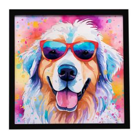 Great Pyrenees Hippie Dawg Framed Metal Print Bathroom, Kitchen, Office, Home Decor Wall Art Ready to Hang, Square, 8X8