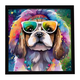 Shih Tzu Hippie Dawg Framed Metal Print Bathroom, Kitchen, Office, Home Decor Wall Art Ready to Hang, Square, 8X8