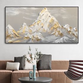 Hand Painted Oil Painting White Snow Mountain Art On Canvas Gold Leaf Texture Painting Abstract Landscape Oil Painting Wabi Sabi Wall Art Minimal (Style: 01, size: 90X120cm)