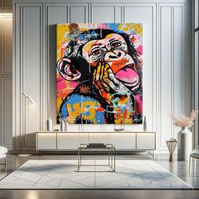 Monkey Wall Art Kids Animal Graffiti Canvas Art Funky Figure Wall Art Street Art Framed Funky Hand Painted Oil Painting Street Art Canvas Monkey (Style: 01, size: 90x130cm)