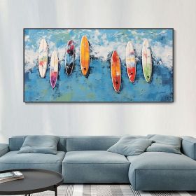 Handmade Oil Painting Custom Colored Surfboard Original Summer Surfing Swimming Party Abstract Blue Ocean Seascape Canvas Wall Art Home Decor Gif (Style: 01, size: 60x120cm)