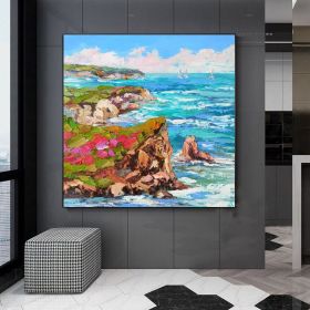 Handmade Oil Painting Blue Ocean Irish Seascape Painting Original Art Impasto Oil Painting Ireland Original Abstract Painting On Canvas Wall Art (Style: 01, size: 60x60cm)