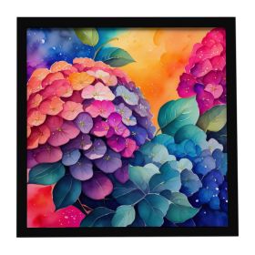 Colorful Hydrangeas Framed Metal Print Bathroom, Kitchen, Office, Home Decor Wall Art Ready to Hang, Square, 8X8 (Default: Default)