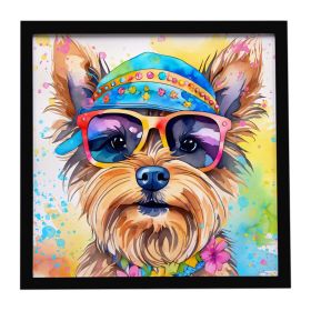 Yorkshire Terrier Hippie Dawg Framed Metal Print Bathroom, Kitchen, Office, Home Decor Wall Art Ready to Hang, Square, 8X8 (Default: Default)