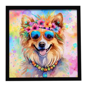 Pomeranian Hippie Dawg Framed Metal Print Bathroom, Kitchen, Office, Home Decor Wall Art Ready to Hang, Square, 8X8 (Default: Default)