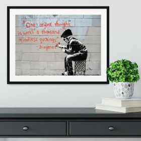 Banksy One Original Thought Framed Print (Color: White/With White Edging, size: 48" x 32" / 120cm x 80cm (approx))