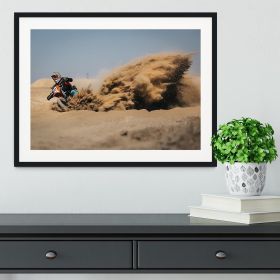Dirtbike Drift Framed Print (Color: Natural/With White Edging, size: 12" x 8" / 30cm x 20cm (approx))
