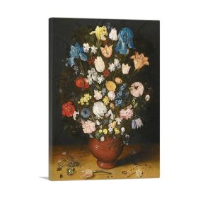 Still Life with Irises Tulips Roses Narcissi and Fritillary in a Ceramic Vase (Type: Standard Framed Canvas Print, size: 40" x 26" / 100cm x 65cm (approx))