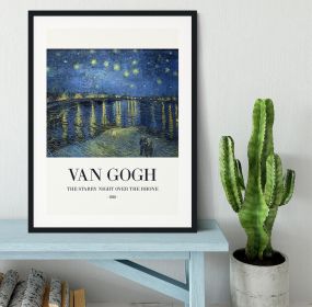 The Starry Night Over The Rhone Titled Framed Print (Color: Black/No White Edging, size: 36" x 24" / 90cm x 60cm approx)